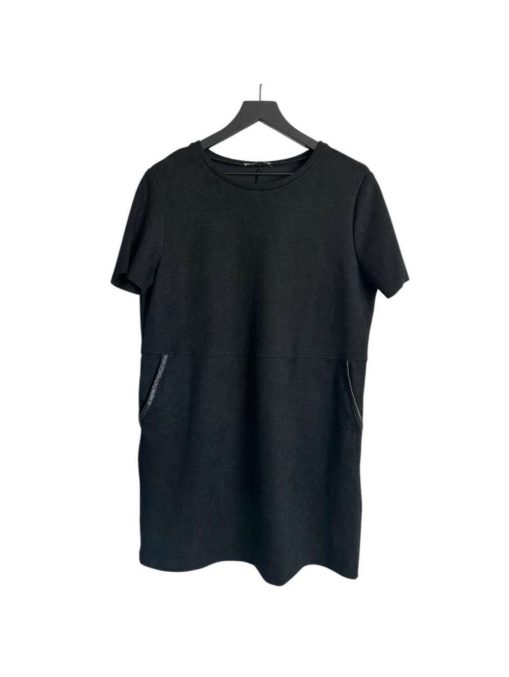 Zara Black Faux Suede Short Sleeve Dress with Pockets